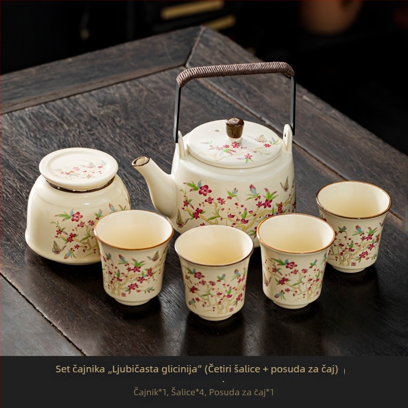Keramički čajni set Ru Kiln – velika kapaciteta, moderan minimalistički stil, čajnik, čajne šalice i pladanj za čaj