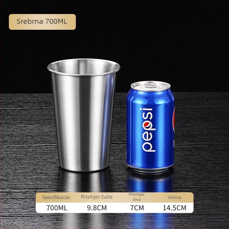 Pivska čaša od 304 nehrđajućeg čelika, jednostruki zid, 400–500 ml, graviranje po mjeri