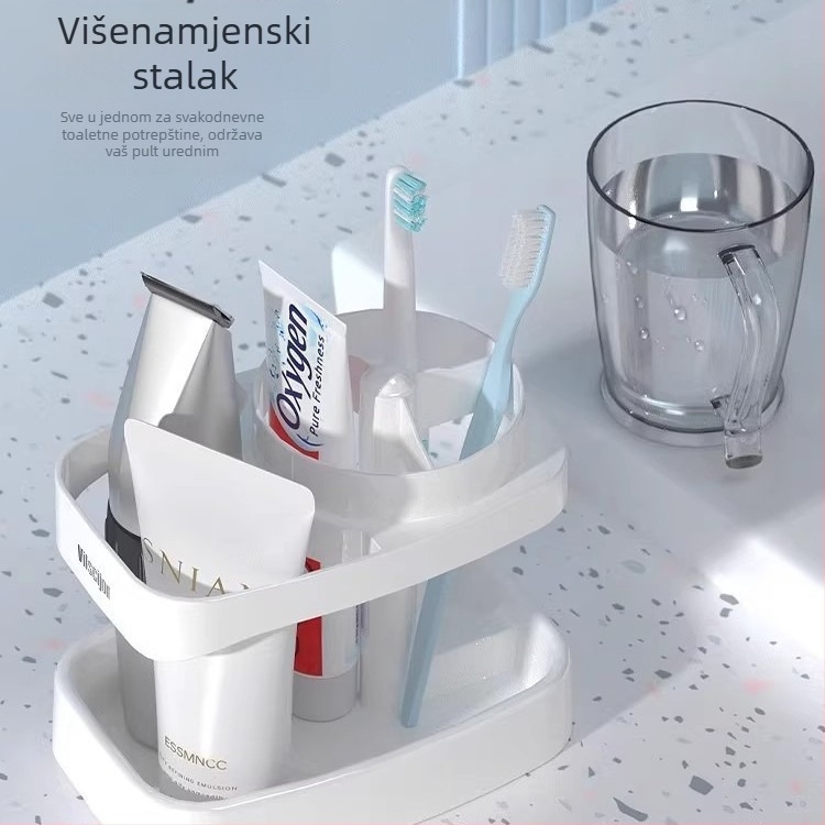 Držač četkica za zube s 3 pretinca, čaša za ispiranje i čaša za pranje, kutija za pohranu, prenosni držač za četkice