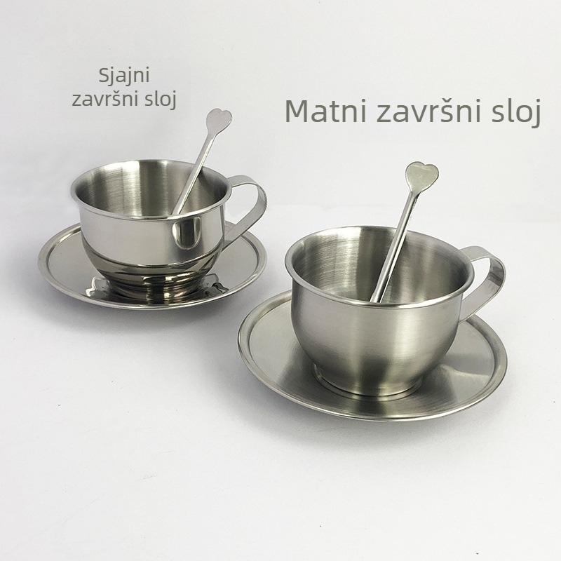 Trodjelni set od nehrđajućeg čelika za kavu: šalica, tanjurić i žličica, europskog stila