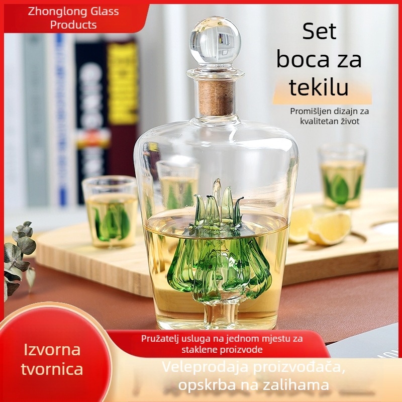 Set staklenih boca za whisky u obliku agave, od borosilikatnog stakla, ručna izrada
