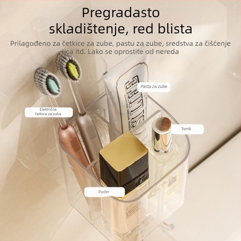 Zidni držač četkica za zube s 4 pretincima, za kupaonicu, PET materijal
