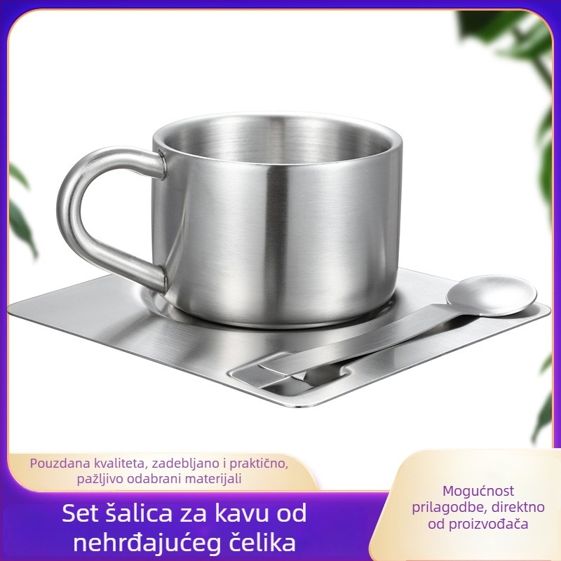 Set šalica za kavu od nehrđajućeg čelika za kućnu ili kafić upotrebu, s priloženom žlicom