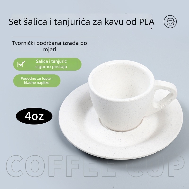 Set šalice kave i tanjura u europskom stilu s prilagođenim logom za kafiće (biološki razgradivi PLA)