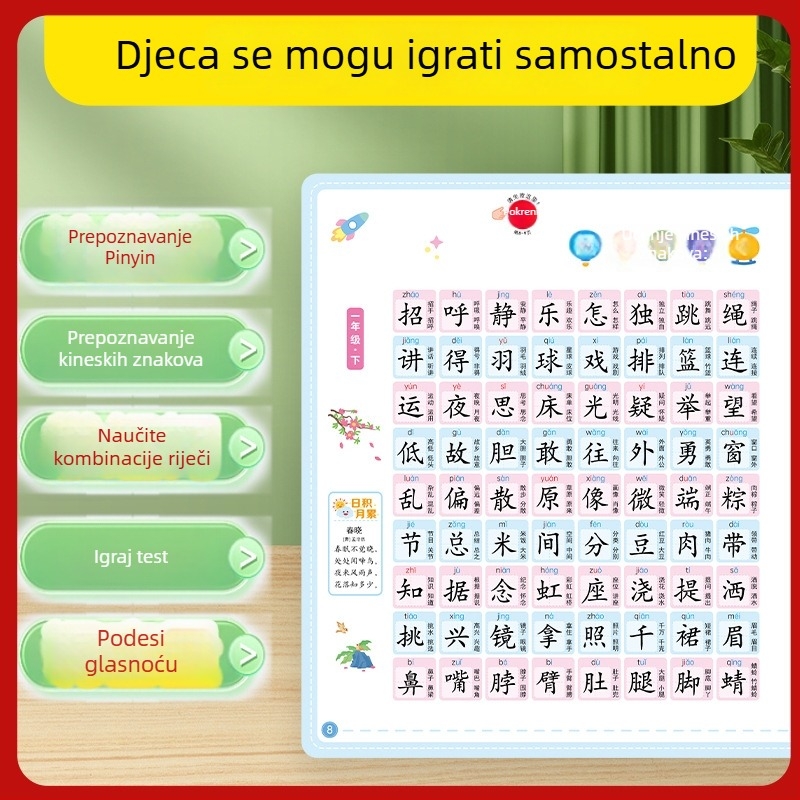 Govoreća olovka za čitanje s 3600 riječi Pinyin, čitanje i pravopis, punjiva