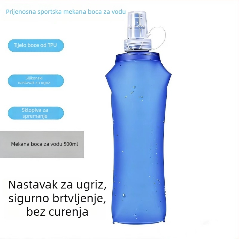 Sklopiva vanjska sportska mekana boca za vodu i sklopiva vrećica za piće, prilagođeni TPU ekološki korpus boce