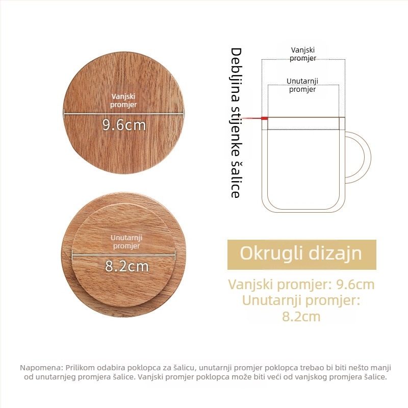 Drveni poklop za šalice od akacije, okrugli univerzalni poklop za šalice, kućna upotreba, višenamjenski za keramičke i staklene šalice