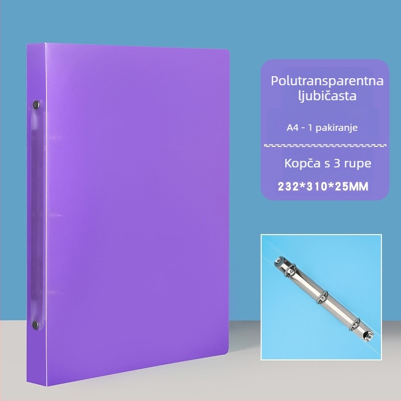 A4 prozirna mapa s O-tipa klipom, candy boje, 2/3/4 rupa, PP vodootporna uredska mapa