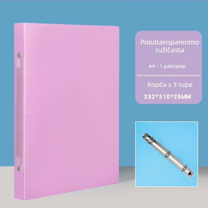 A4 prozirna mapa s O-tipa klipom, candy boje, 2/3/4 rupa, PP vodootporna uredska mapa