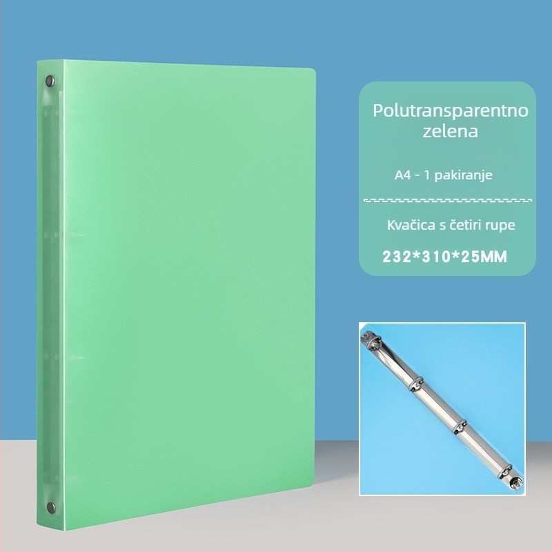 A4 prozirna mapa s O-tipa klipom, candy boje, 2/3/4 rupa, PP vodootporna uredska mapa