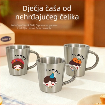 Dječja čaša od 304 nehrđajućeg čelika s držačem, čaša za vodu s otvorom (bez poklopca)