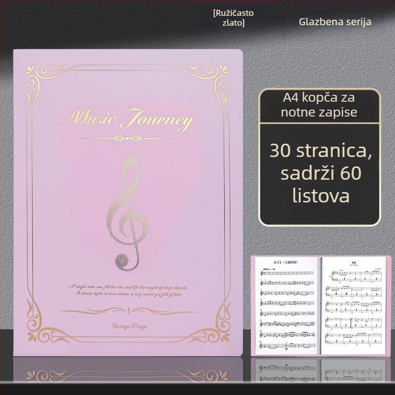Folder za note za klavir, format A4, s proširivim prozirnim umetkom, priručnik za učenike