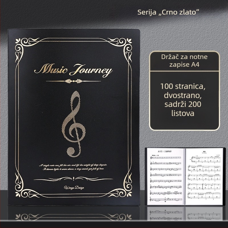 Folder za note za klavir, format A4, s proširivim prozirnim umetkom, priručnik za učenike