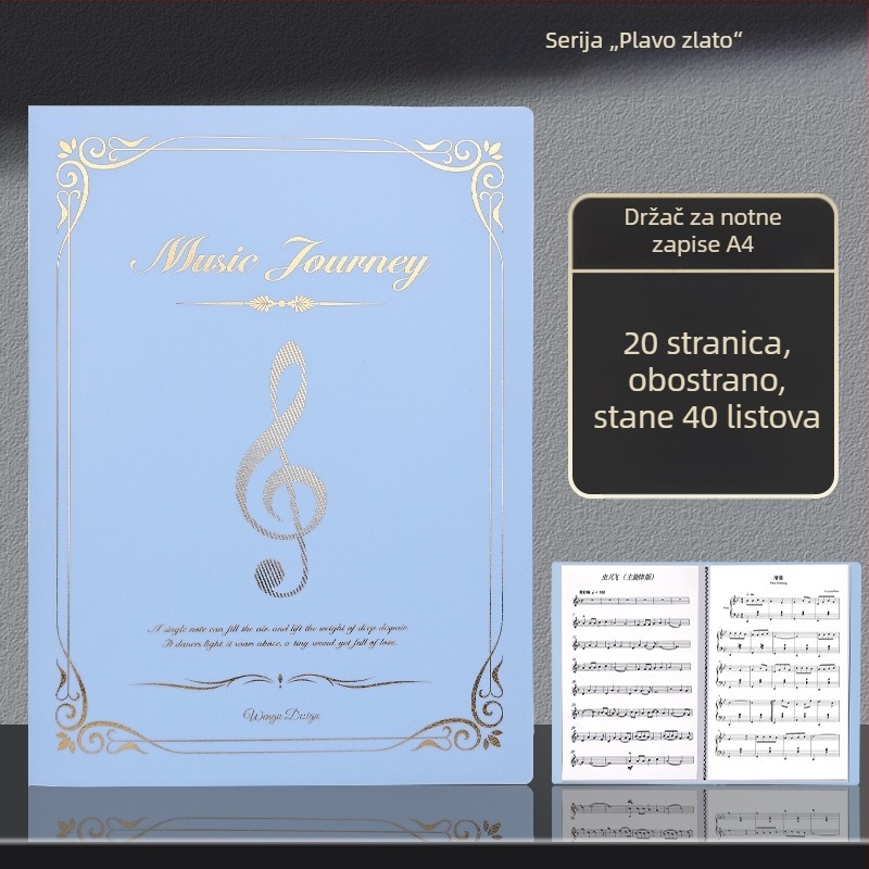 Folder za note za klavir, format A4, s proširivim prozirnim umetkom, priručnik za učenike