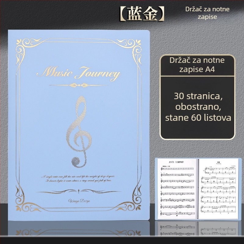 Folder za note za klavir, format A4, s proširivim prozirnim umetkom, priručnik za učenike