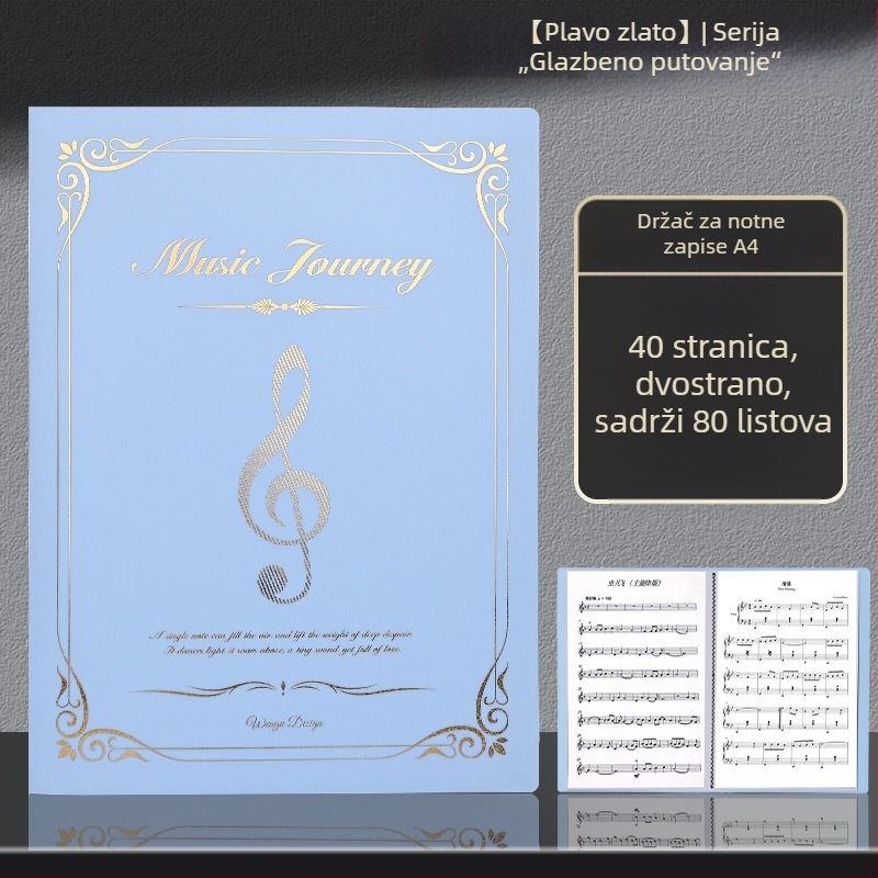 Folder za note za klavir, format A4, s proširivim prozirnim umetkom, priručnik za učenike