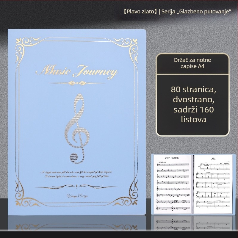 Folder za note za klavir, format A4, s proširivim prozirnim umetkom, priručnik za učenike