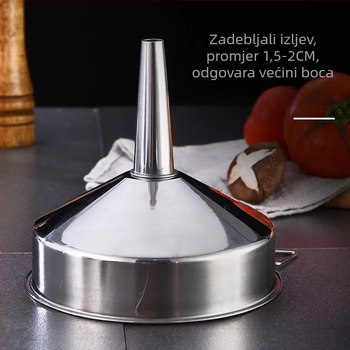 Lijevak od nehrđajućeg čelika velikog promjera za ulja, vino i umake; filtriranje različitih promjera; pogodna za grožđani sok i lijekovita ulja.