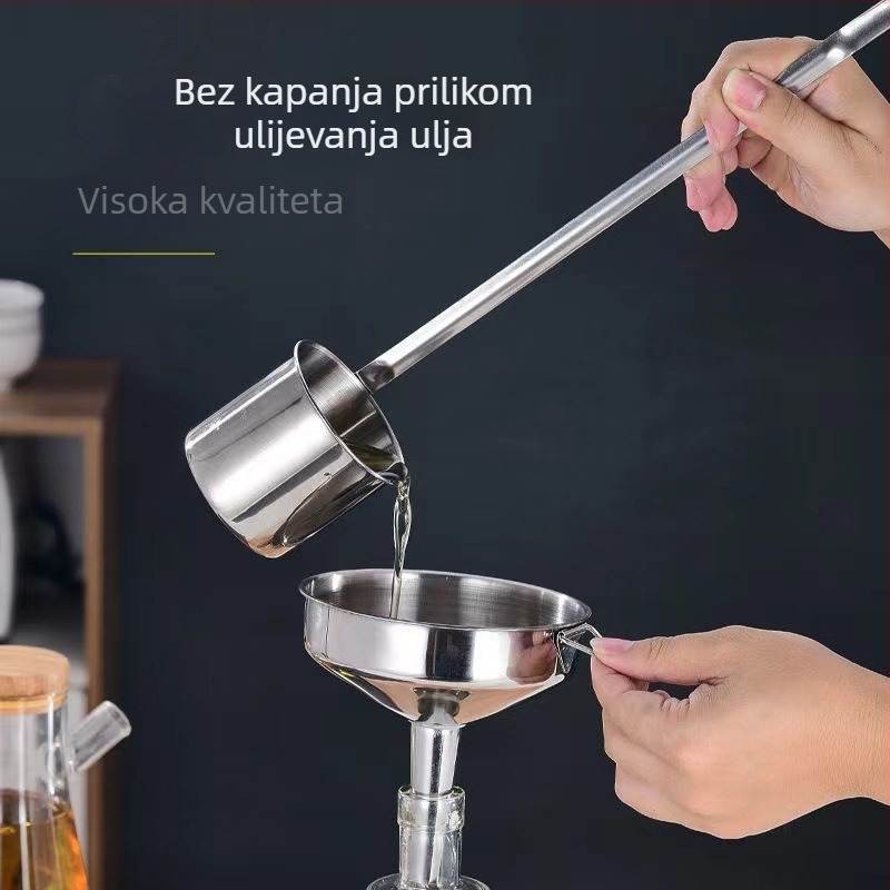 Lijevak od nehrđajućeg čelika velikog promjera za ulja, vino i umake; filtriranje različitih promjera; pogodna za grožđani sok i lijekovita ulja.