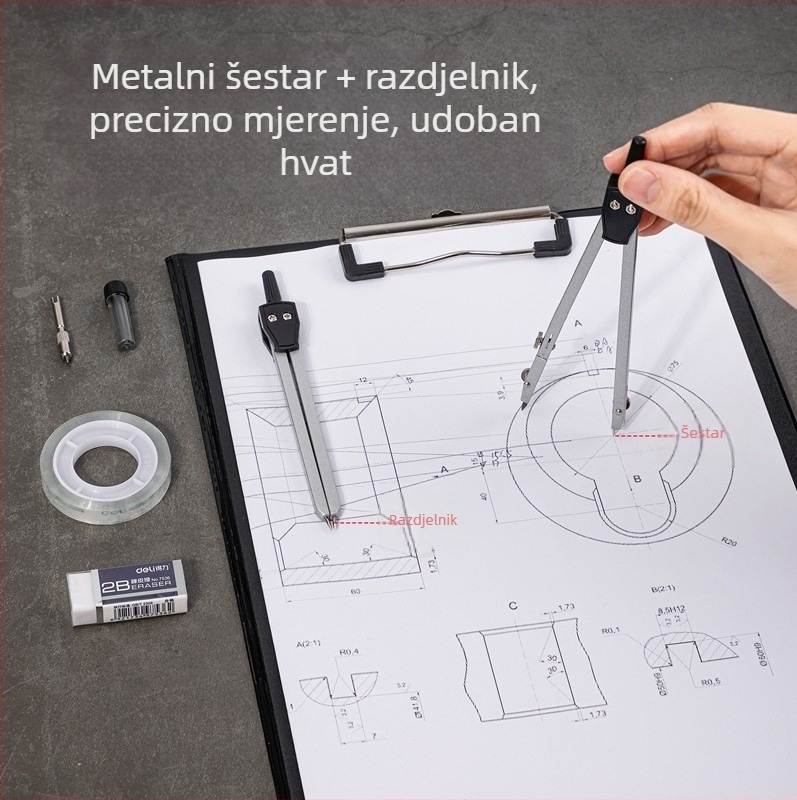 Deli 72156 Set pravila i kompas za tehničko crtanje, školski komplet za crtanje