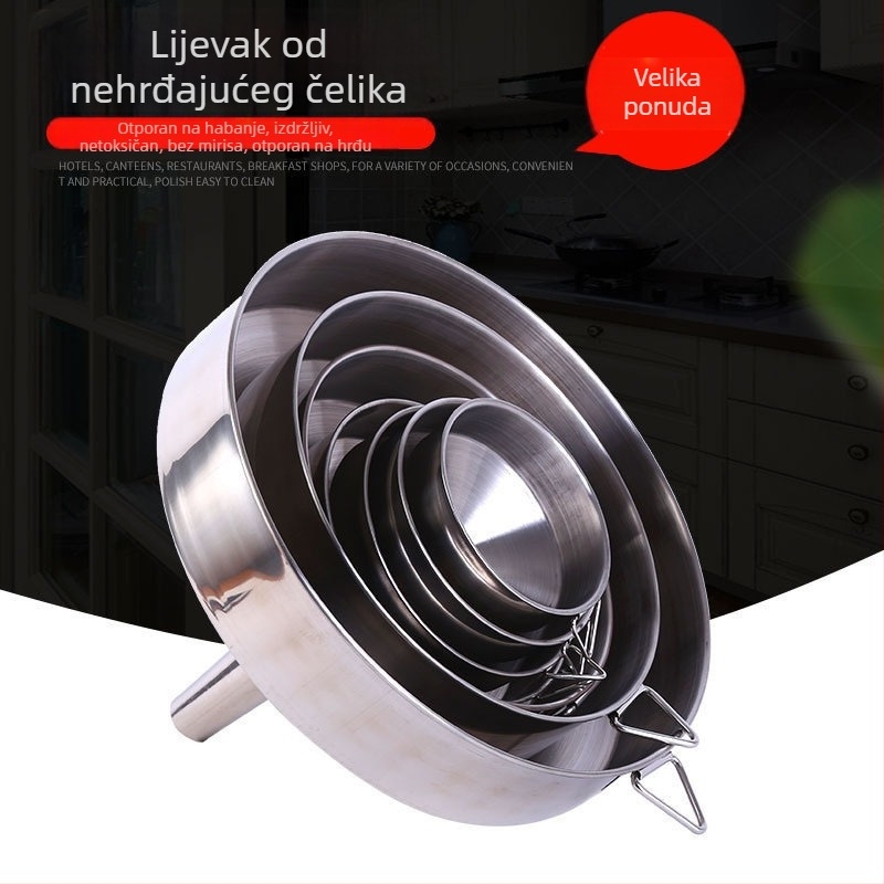 Lijevik od nehrđajućeg čelika, konični oblik, debelog zida, bez šavova, kućna upotreba, različite veličine