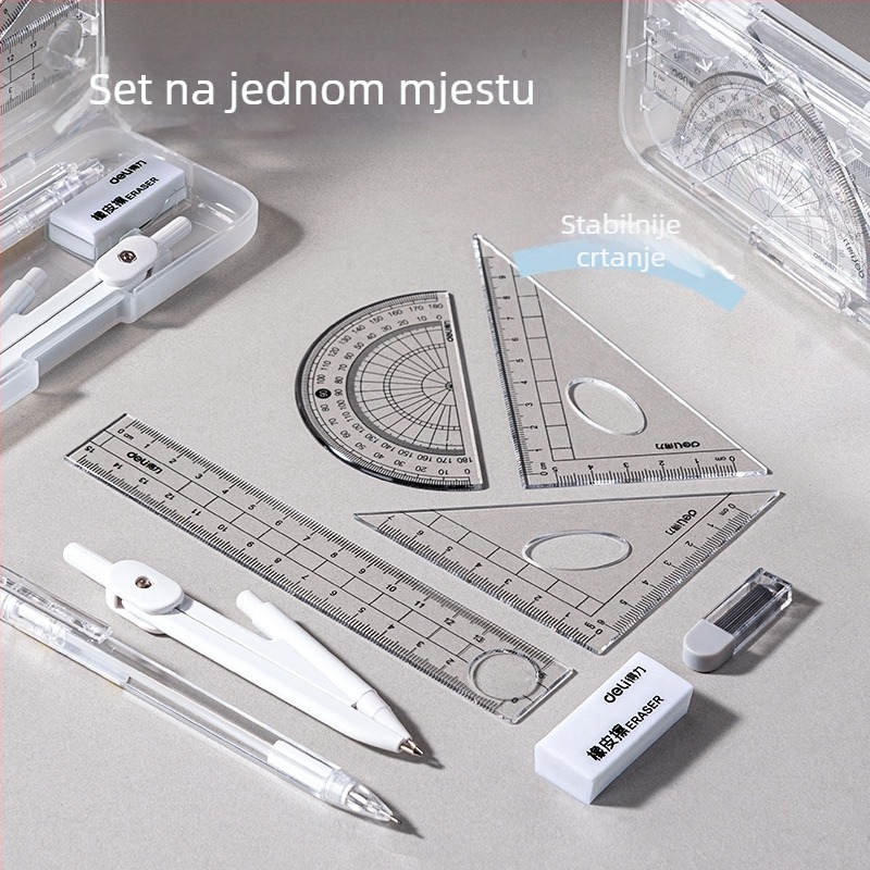 Deli set kružilo i ravnalo za učenike osnovne škole, metalni alati za crtanje u poklon kutiji