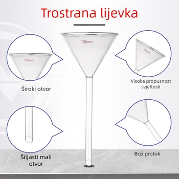 Lijevak od borosilikatnog stakla, dugi i kratki vrat, trokutasti laboratorijski konični lijevak, zadebljani dizajn