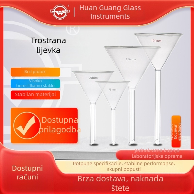 Lijevak od borosilikatnog stakla, dugi i kratki vrat, trokutasti laboratorijski konični lijevak, zadebljani dizajn