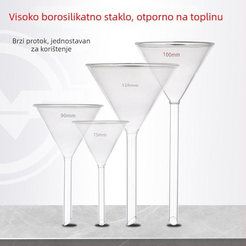 Lijevak od borosilikatnog stakla, dugi i kratki vrat, trokutasti laboratorijski konični lijevak, zadebljani dizajn