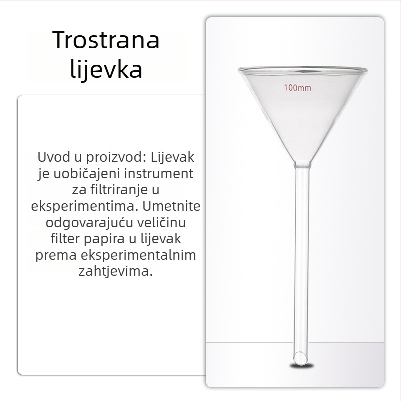 Lijevak od borosilikatnog stakla, dugi i kratki vrat, trokutasti laboratorijski konični lijevak, zadebljani dizajn