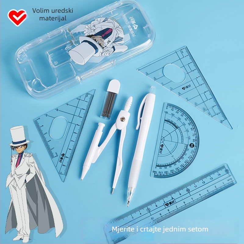 Set alata za crtanje Hobby Compass: 7 komada — trokutasti ravnalo, kutomjer, ravnala, prijenosno