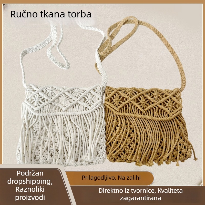 Slamnata crossbody torbica s resicama, mala, gradski minimalistički stil