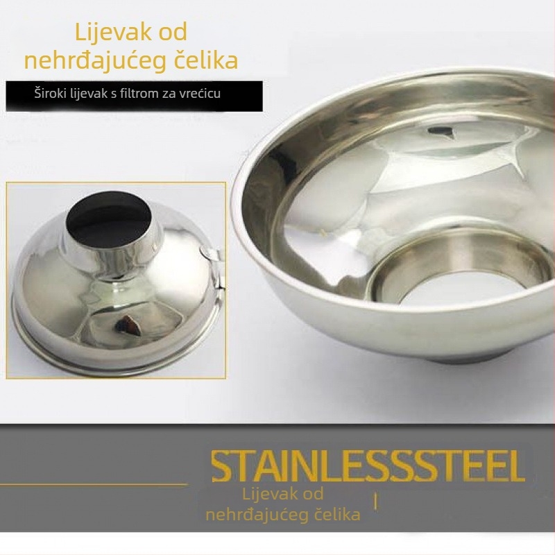 Nehrđajući čelični lijevak s velikim otvorom za ulje i tekućine, s integriranim dozatorom