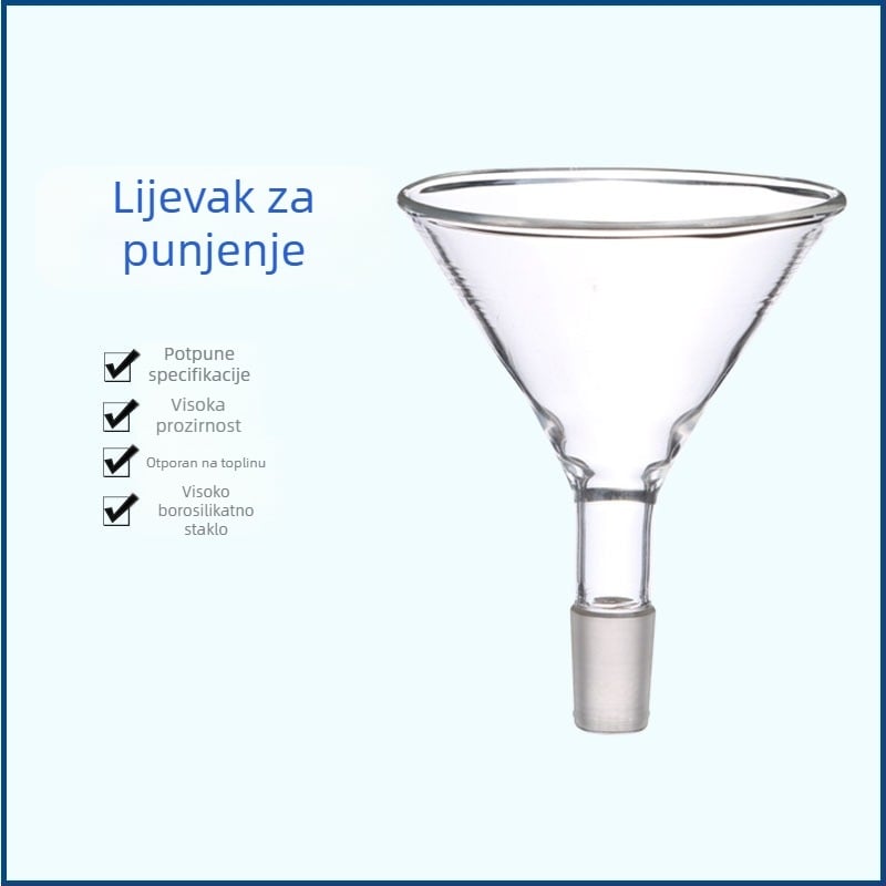 Stakleni trokutasti lijevak za hranjenje s brušenim otvorom, promjeri 50/60/75/90/100/120 mm, usisni filtracijski lijevak