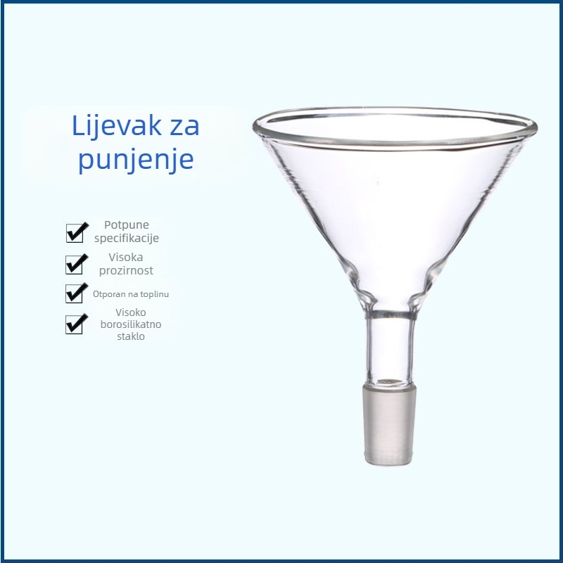 Stakleni trokutasti lijevak za hranjenje s brušenim otvorom, promjeri 50/60/75/90/100/120 mm, usisni filtracijski lijevak