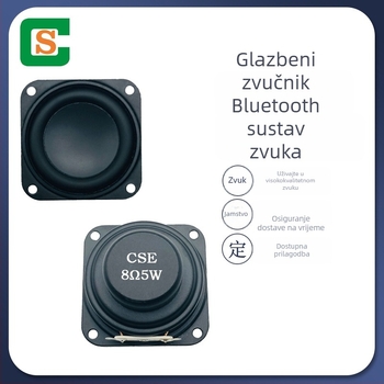 Kvadratično metalno kućište, crno pečeni završni sloj, zvučnik 40×40 mm, 8 Ω, PU rub, otvor za ugradnju, multimedijalni zvučnik