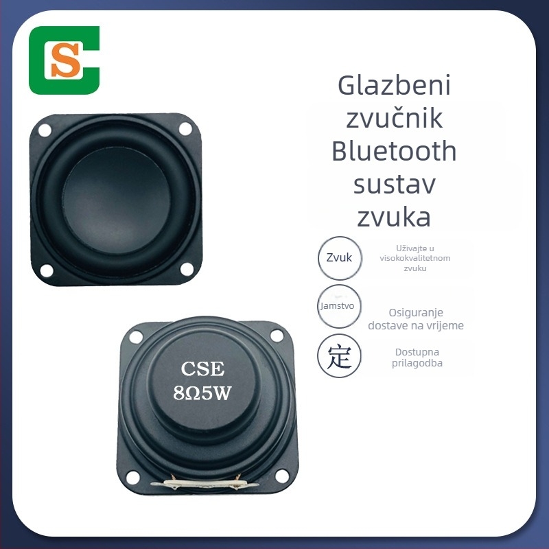 Kvadratično metalno kućište, crno pečeni završni sloj, zvučnik 40×40 mm, 8 Ω, PU rub, otvor za ugradnju, multimedijalni zvučnik