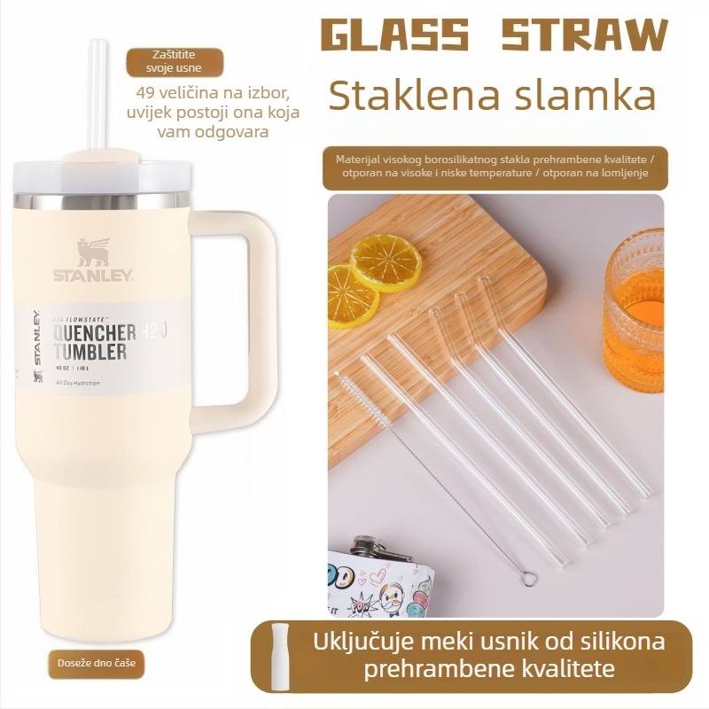 Slamke od borosilikatnog stakla – prehrambene kvalitete, otporne na visoke i niske temperature, prozirne, bezbojne, bez mirisa, dugačke ravne slamke koje se ne začepljuju