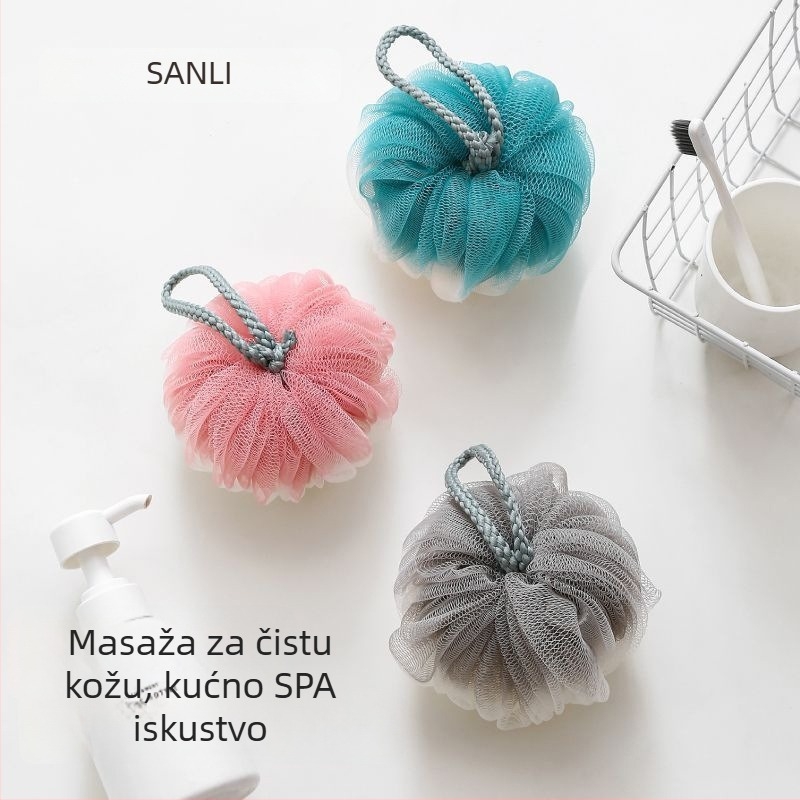 Sanli PE set za kupanje: kugla za kupanje s pjenu, ručnik za kupanje, četka za leđa i kupalni cvijet