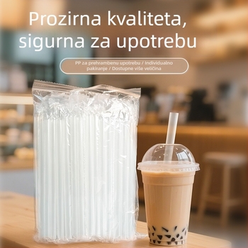 Jednokratna slamka od PP materijala, pravi cijev, pojedinačno zapakirano, plastika prehrambene kvalitete, za kavu, hladna pića i bubble tea