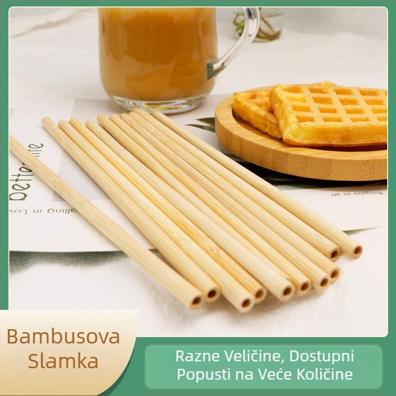 Slamka od bambusa s ravnim krajem, laser logo, pojedinačno zapakirano, za napitke s mlijekom, biološki razgradiva.