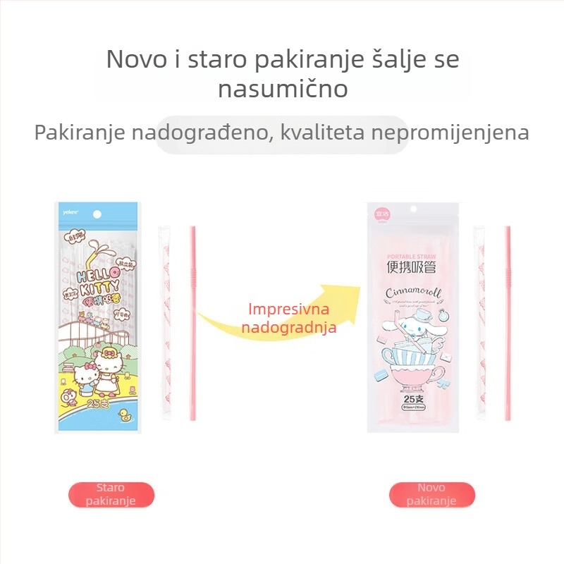 Yijie Sanrio suradnja, jednokratne slamke, 25 komada u pakiranju, crtani dizajn, savitljive, pojedinačno zapakirane
