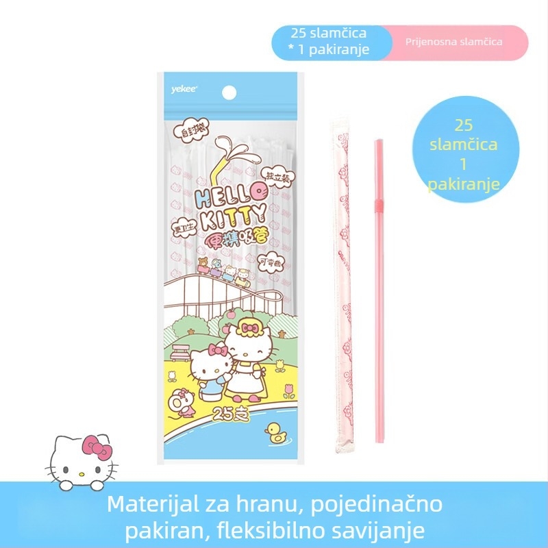 Yijie Sanrio suradnja, jednokratne slamke, 25 komada u pakiranju, crtani dizajn, savitljive, pojedinačno zapakirane