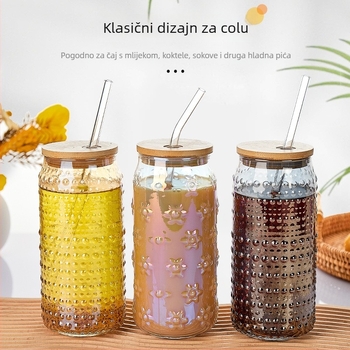 Staklena čaša s poklopcem – sa slamkom, za sok, za gazirana pića, prijenosna čaša za kavu, univerzalna čaša