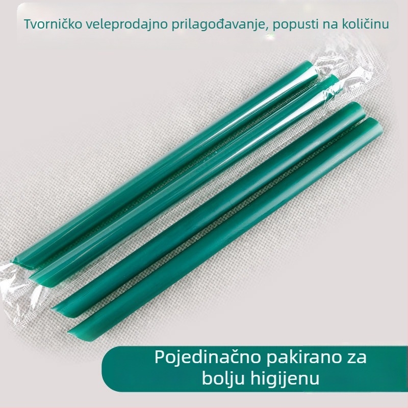 Tamnozelene jednokratne slamke za bubble tea, individualno pakirane, tanke ravne slamke za napitke, 200 kom