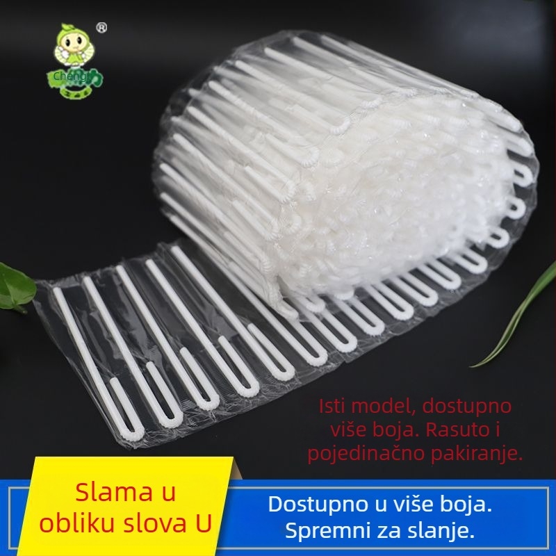 Set plastičnih slamki u obliku U s lakatnim spojevima – tanke slamke za biljni čaj, posložene u red, ručni model