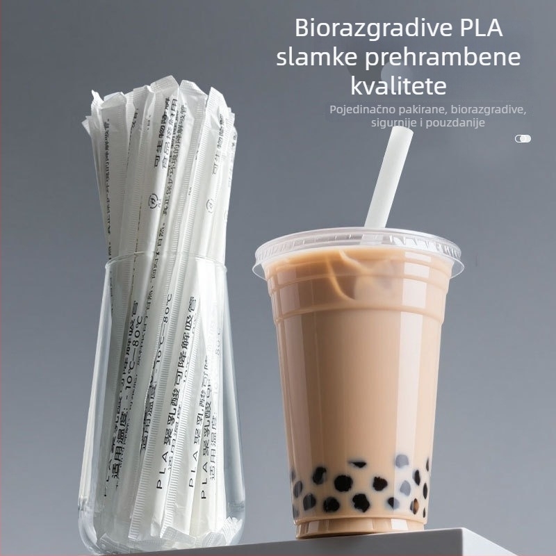 Jednokratne PLA slamke, hrana kvaliteta polilaktid, otporne na visoke temperature, pojedinačno zapakirane debele slamke za čaj s mlijekom