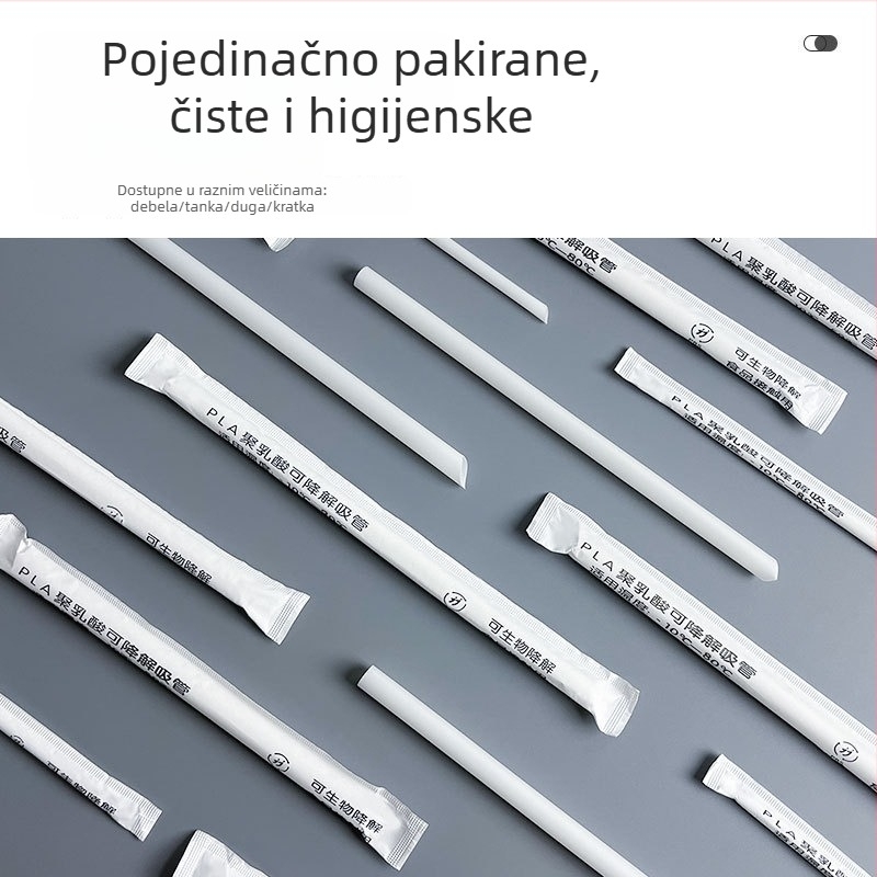 Jednokratne PLA slamke, hrana kvaliteta polilaktid, otporne na visoke temperature, pojedinačno zapakirane debele slamke za čaj s mlijekom