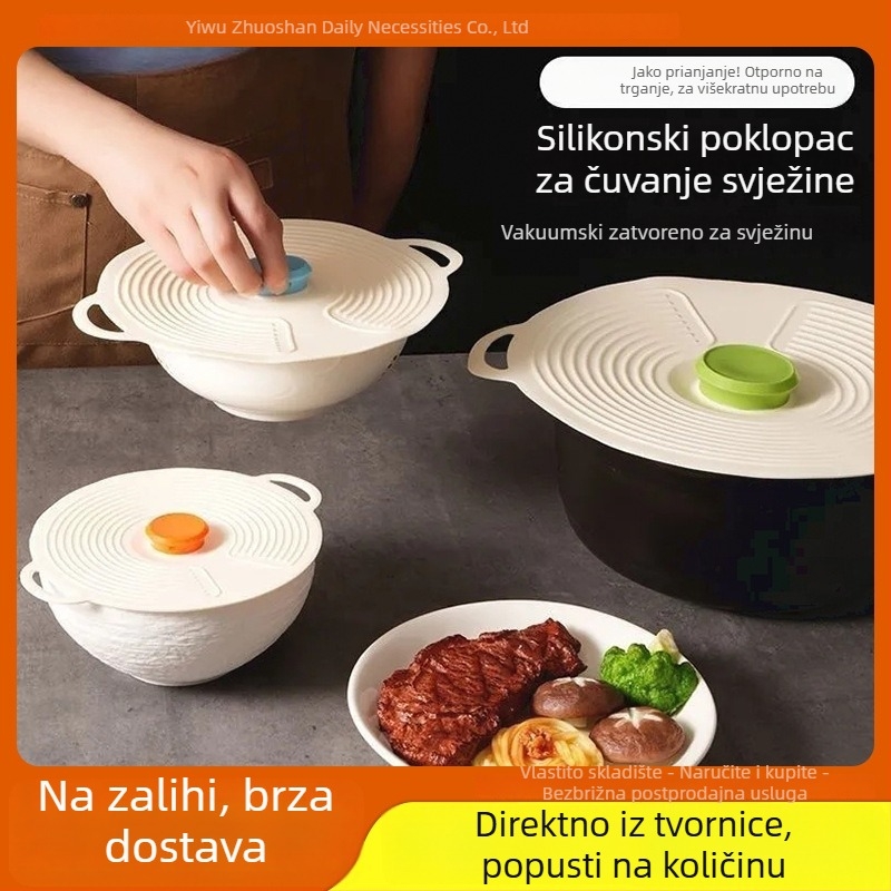 Silikonski poklopac za očuvanje svježine lonaca, zdjela i tanjura — toplinska izolacija, zaštita od prašine i vlage, hermetički zatvarač, otporan na prskanje u mikrovalnoj