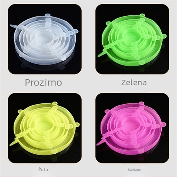 Set od 6 kvadratnih silikonskih poklopaca za zdjele – prehrambeni silikon, otporan na mikrovalnu